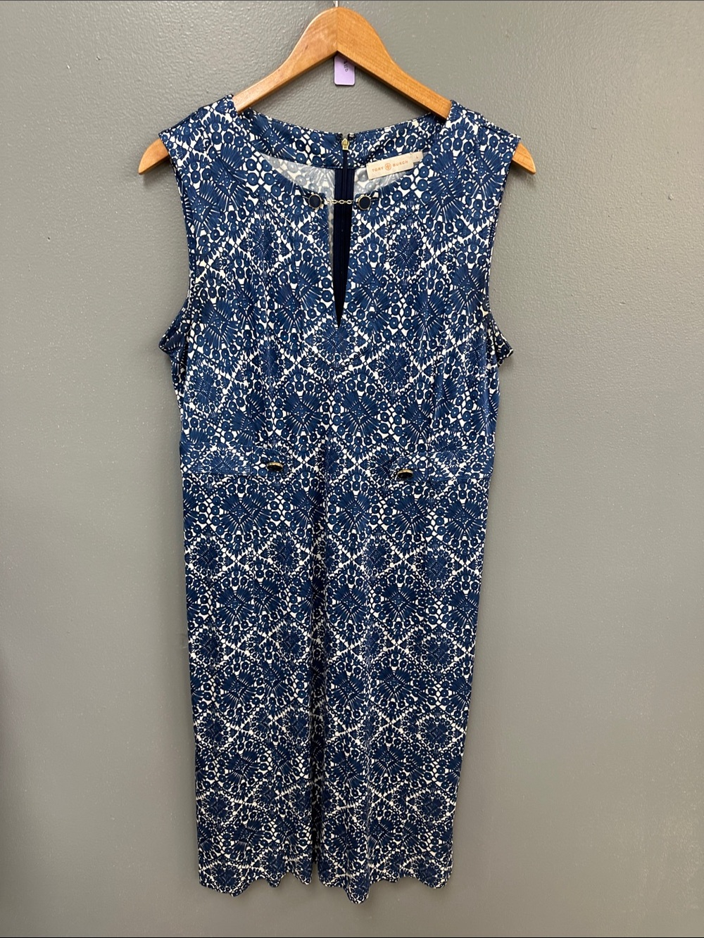 Tory Burch Navy and White Geometric Midi Dress